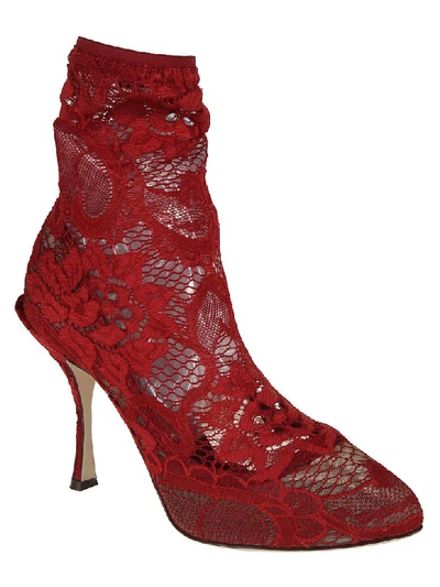 Shop Dolce & Gabbana Floral Lace Pumps In Red