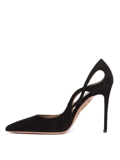 Shop Aquazzura Black Suede Forever Pumps