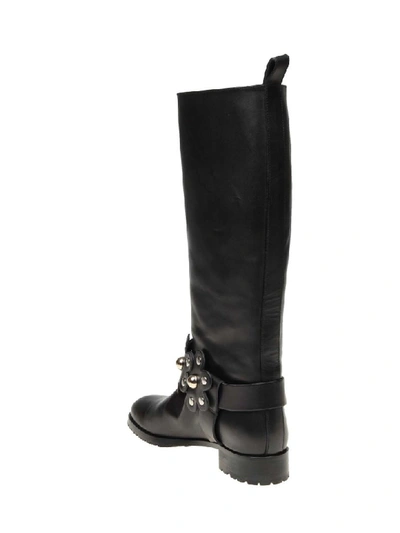 Shop Red Valentino Leather Boot With Flower Detail Puzzle Black Color