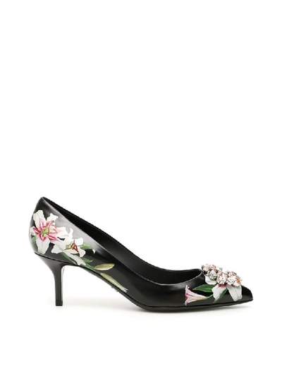 Shop Dolce & Gabbana Lily Print Bellucci Pumps In Gigli Fdo Nero (black)