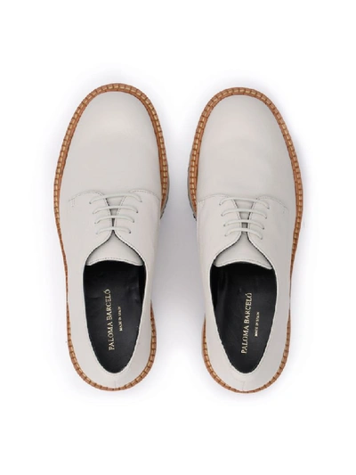 Shop Paloma Barceló Paloma Barcelò Lace-up Shoe In Butter-colored Leather With Two-tone Rubber Sole In Bianco