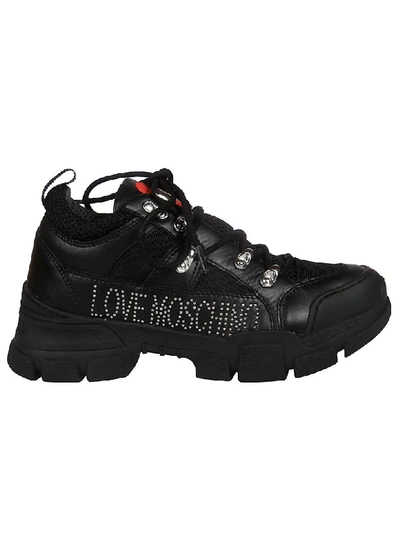 Shop Love Moschino Studded Logo Sneakers In Black