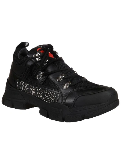 Shop Love Moschino Studded Logo Sneakers In Black