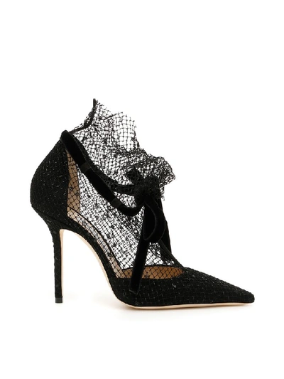 Shop Jimmy Choo Polka Dots Mesh Fira 100 Pumps In Black Black (black)