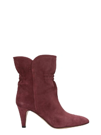 Shop Isabel Marant Dedie High Heels Ankle Boots In Bordeaux Suede