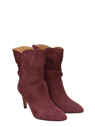 Shop Isabel Marant Dedie High Heels Ankle Boots In Bordeaux Suede