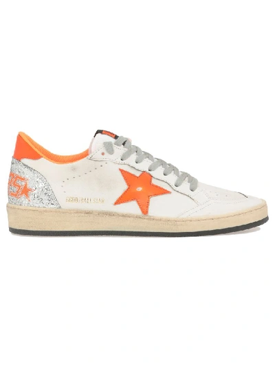 Shop Golden Goose Ball Star Sneaker In White-silver Glitter-orange Fl