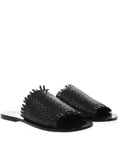 Shop Strategia Black Leather Slipper Sandal