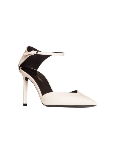 Shop Saint Laurent Anja 85 Pointed-toe Pumps In Panna