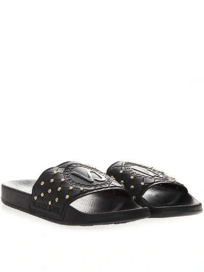 Shop Versace Black Rubber Mini Studs Slipper Sandal