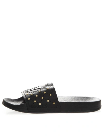 Shop Versace Black Rubber Mini Studs Slipper Sandal