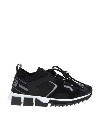 Shop Dolce & Gabbana Sorrento Sneakers Trekking In Knit And Leather Black In Black / Grey