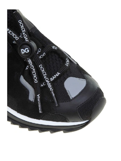 Shop Dolce & Gabbana Sorrento Sneakers Trekking In Knit And Leather Black In Black / Grey