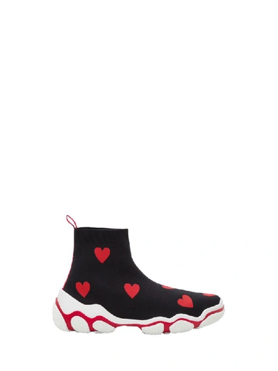 Shop Red Valentino Hearts Printed Socks Sneakers In Nero