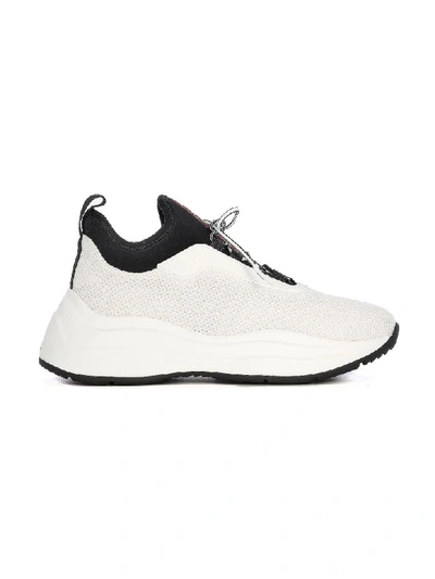 Shop Prada America S Cup Xl Linea Rossa Polyester Sneakers In White Black