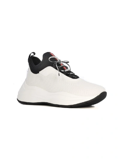 Shop Prada America S Cup Xl Linea Rossa Polyester Sneakers In White Black