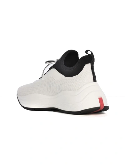 Shop Prada America S Cup Xl Linea Rossa Polyester Sneakers In White Black