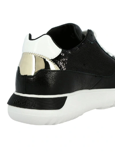 Shop Hogan Sneakers In Leather And Sequins With H And Sport Sole In Black