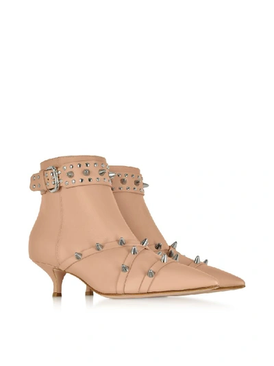 Shop Red Valentino Nude Leather Mid-heel Ankle Boots