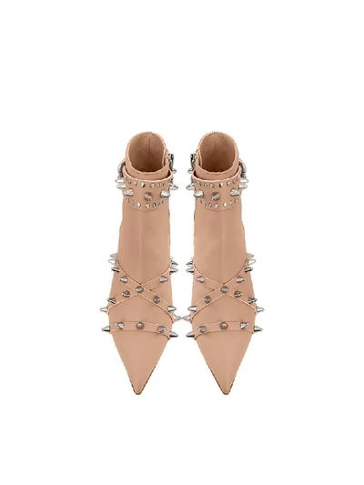 Shop Red Valentino Nude Leather Mid-heel Ankle Boots