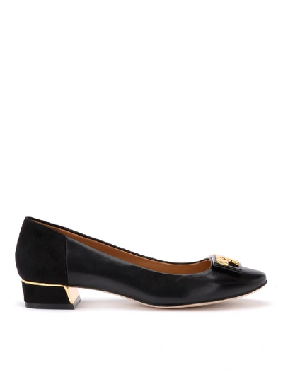 Shop Tory Burch Gigi Ballerina With Logo In Soft Black Nappa And Suede In Nero
