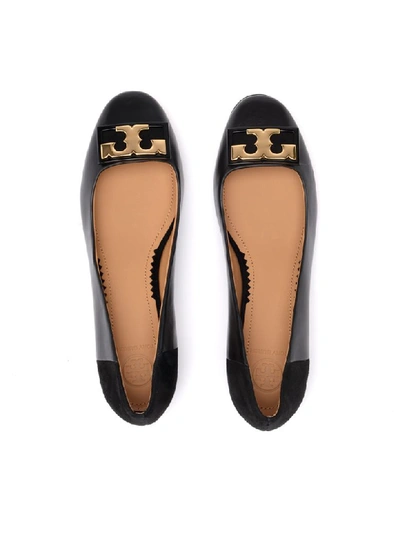 Shop Tory Burch Gigi Ballerina With Logo In Soft Black Nappa And Suede In Nero