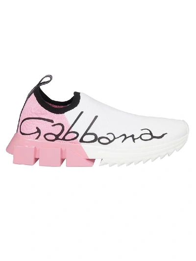 Shop Dolce & Gabbana Logo Slip-on Sneakers In White/red