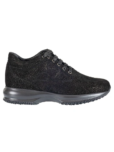 Shop Hogan Glitter Effect Sneakers In Black