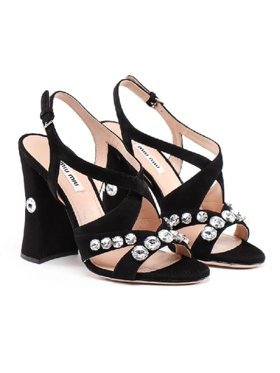 Shop Miu Miu Sandal Suede T.105 In Nero