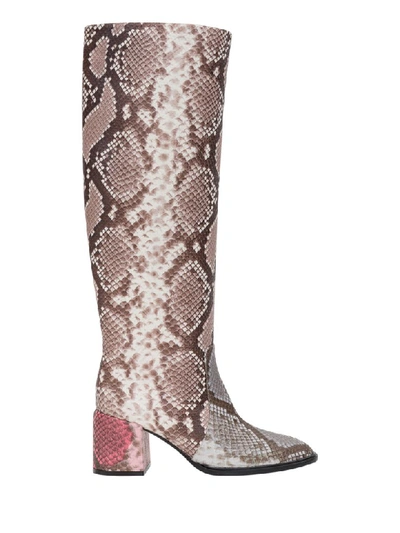 Shop Casadei Python Tubular Boots In Beige