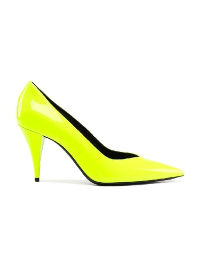 Shop Saint Laurent Kiki 85 Pump In Fluo Yellow