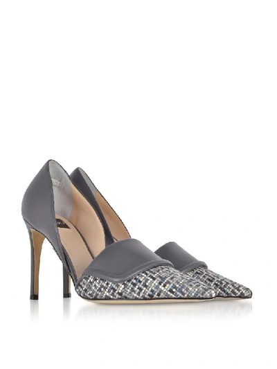 Shop Rodo Leather And Tweed High Heel Pumps In Gray