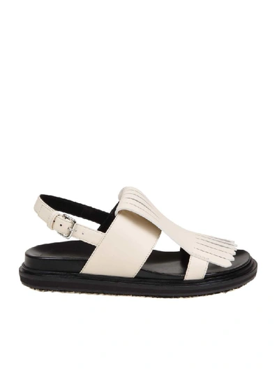 Shop Marni Fussbett Sandal In Calf Leather White Color