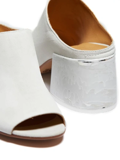 Shop Mm6 Maison Margiela Painted Heel Mules In Bianco