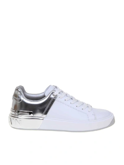 Shop Balmain B-court Sneakers In Leather White / Silver
