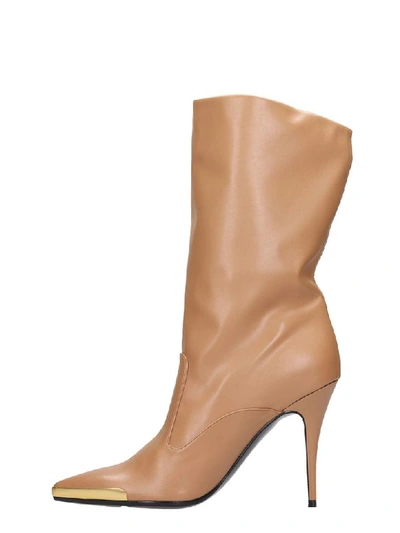 Shop Stella Mccartney High Heels Ankle Boots In Beige Faux Leather