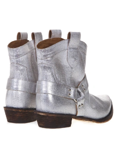 Shop Coral Blue Silver Fabric Texan Vintage Ankle Boots In Laminate Silver