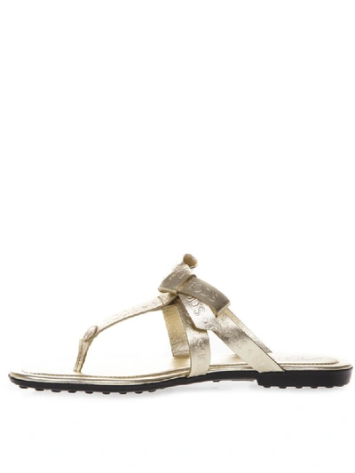 Shop Tod's Laminate Gold Leather Logo Flip Flop Sandal