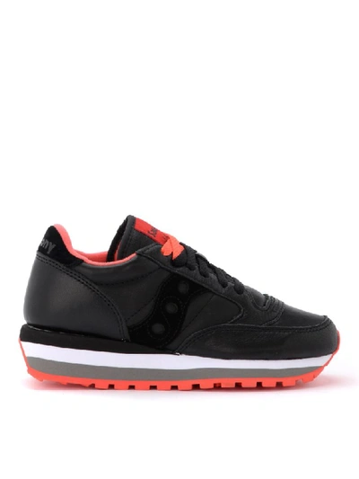 Shop Saucony Jazz Triple Sneaker Made Of Black Leather With Red Details In Multicolor