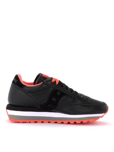Shop Saucony Jazz Triple Sneaker Made Of Black Leather With Red Details In Multicolor