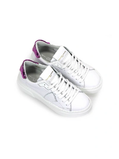 Shop Philippe Model Temple Phyton White Fuchsia Sneaker In Bianco (white)