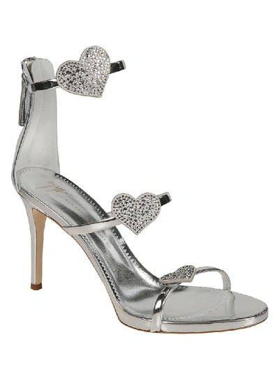 Shop Giuseppe Zanotti Heart Embellished Sandals In Argento