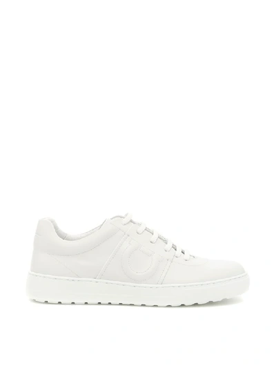 Shop Ferragamo Calfskin Fasano Sneakers In Bianco Ottico (white)