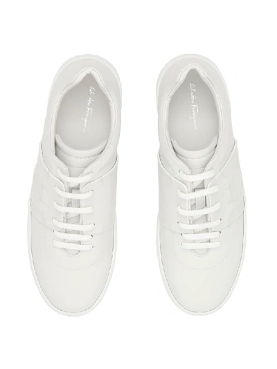 Shop Ferragamo Calfskin Fasano Sneakers In Bianco Ottico (white)