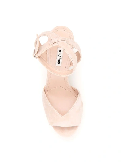 Shop Miu Miu Suede Platform Sandals In Cipria (beige)