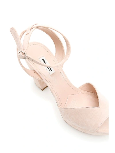 Shop Miu Miu Suede Platform Sandals In Cipria (beige)