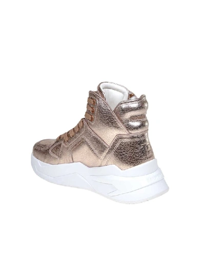 Shop Balmain B-ball Sneakers In Rose Laminated Leather In Pink