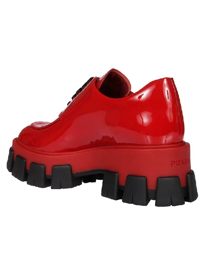 Shop Prada Glossy Platform Lace-up Shoes In Red