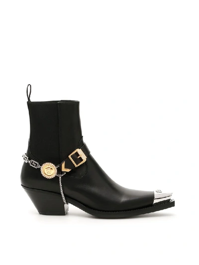 Shop Versace Medusa Chain Western Boots In Nero Palladio Oro Caldo (black)