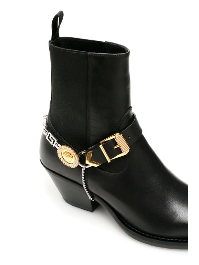 Shop Versace Medusa Chain Western Boots In Nero Palladio Oro Caldo (black)